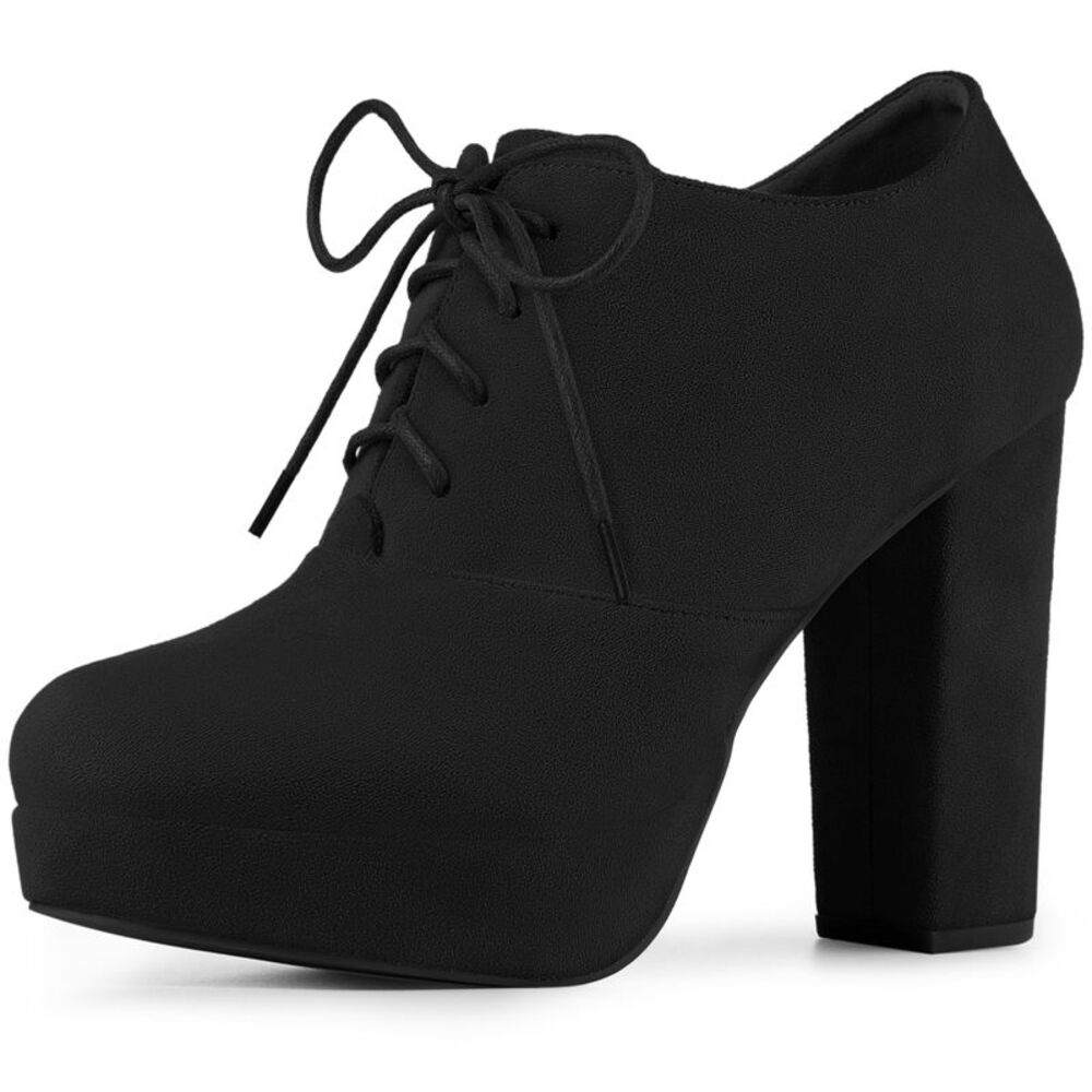 Platform Chunky Heel Black Lace Up Ankle Booties